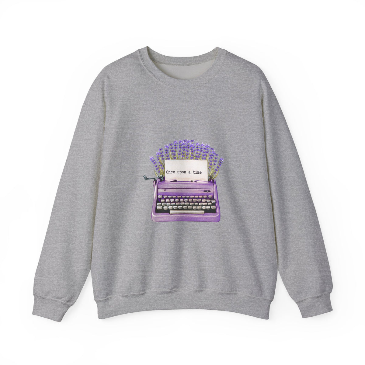 Typewriter Crewneck Sweatshirt — "Once Upon a Time" Lavender Vintage Writer Pullover