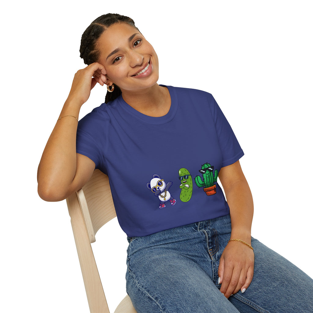 Panda, Pickle & Cactus Trio T-Shirt — Unisex Graphic Tee