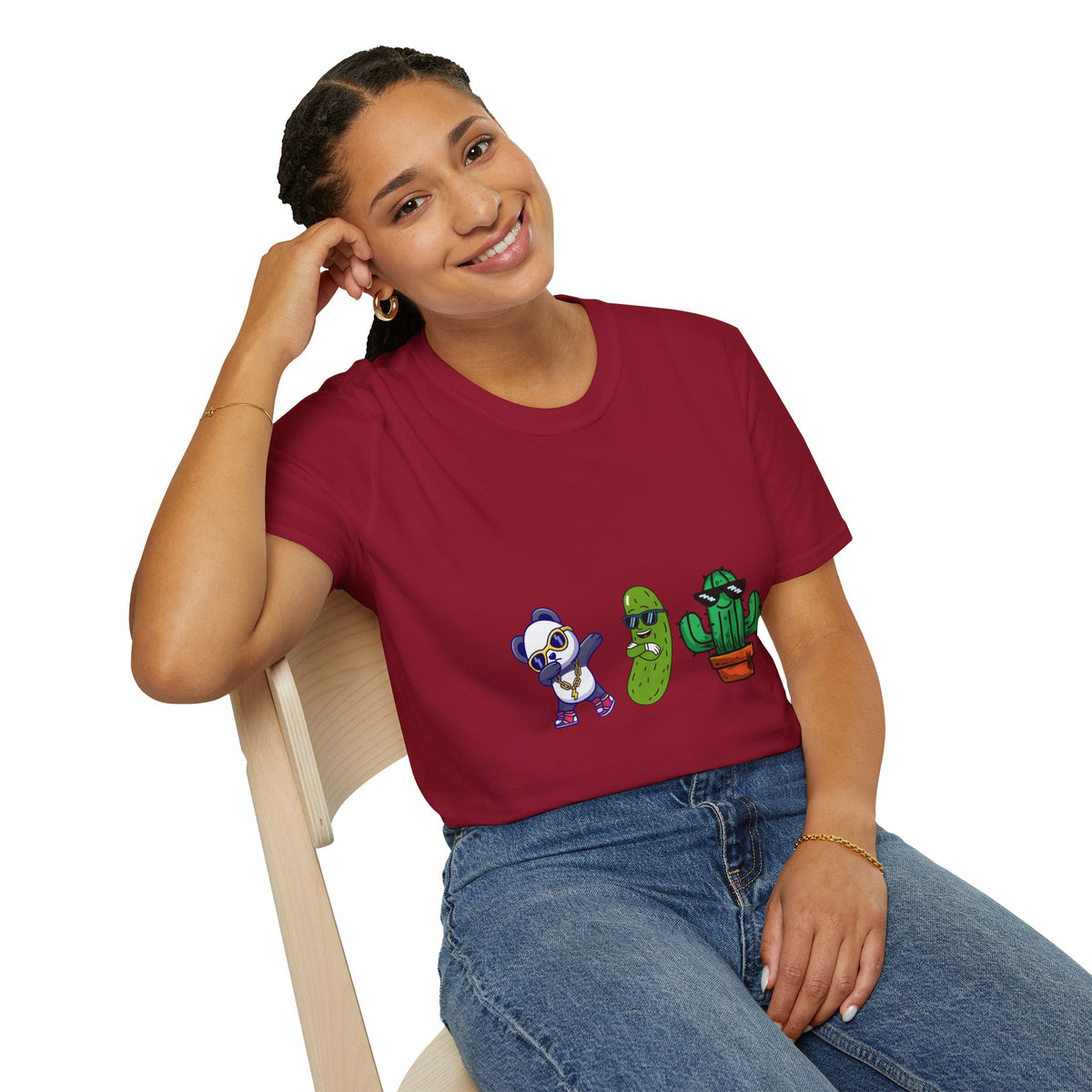Panda, Pickle & Cactus Trio T-Shirt — Unisex Graphic Tee