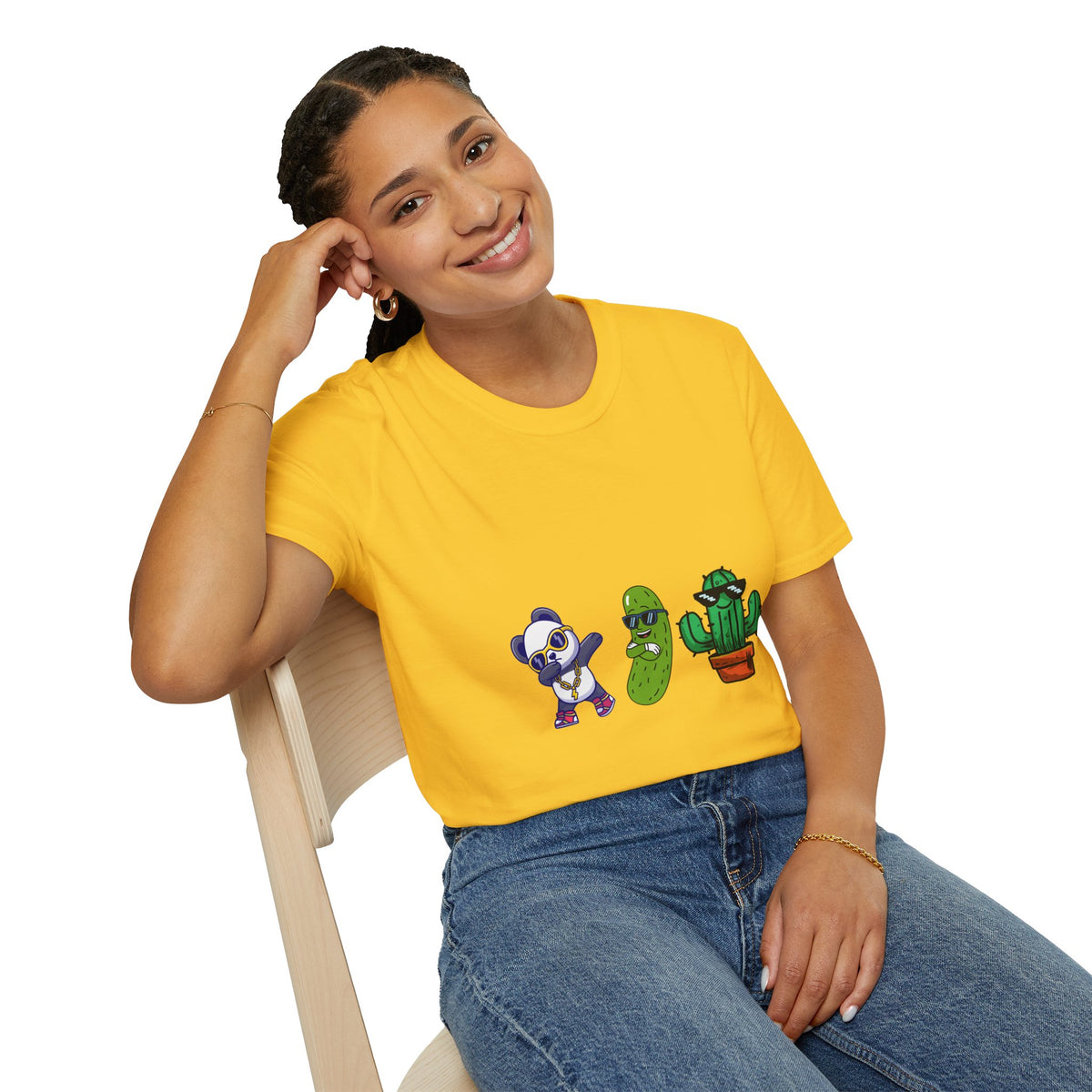 Panda, Pickle & Cactus Trio T-Shirt — Unisex Graphic Tee