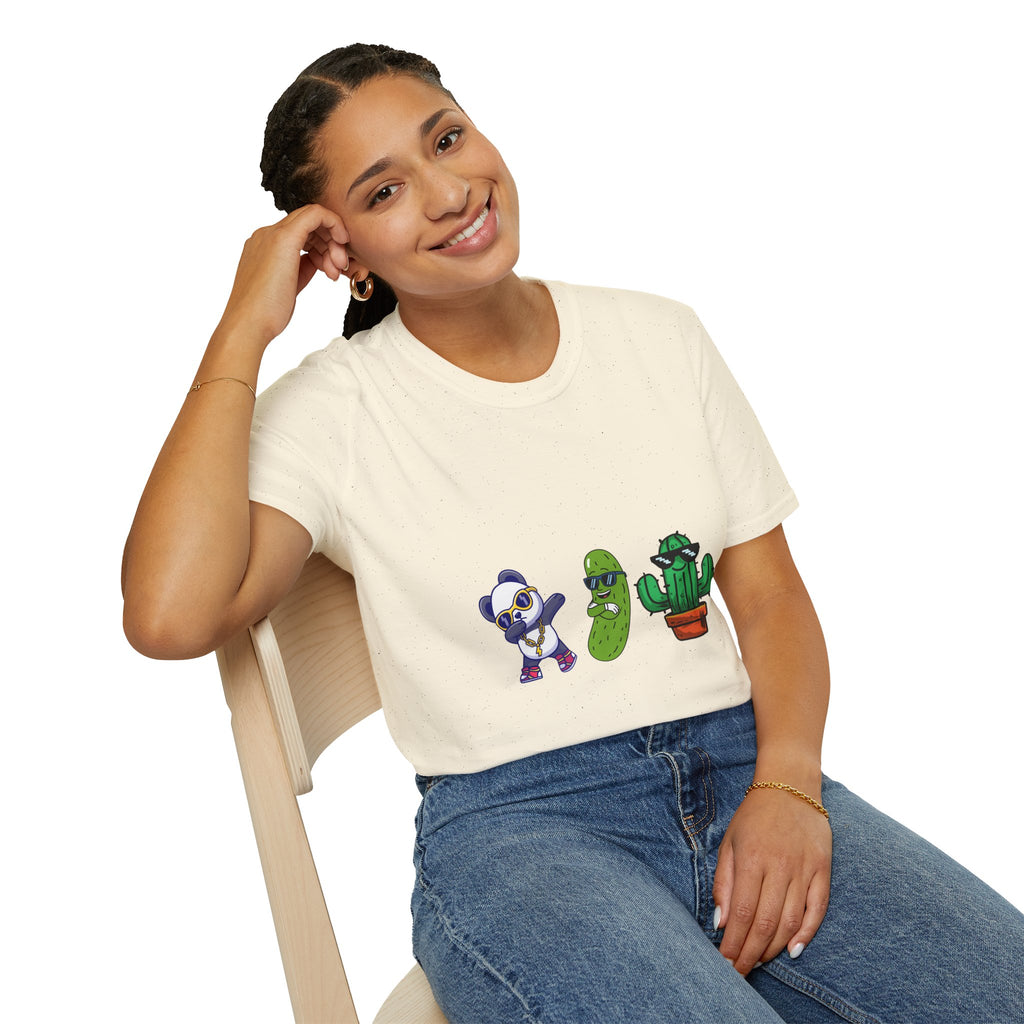 Panda, Pickle & Cactus Trio T-Shirt — Unisex Graphic Tee