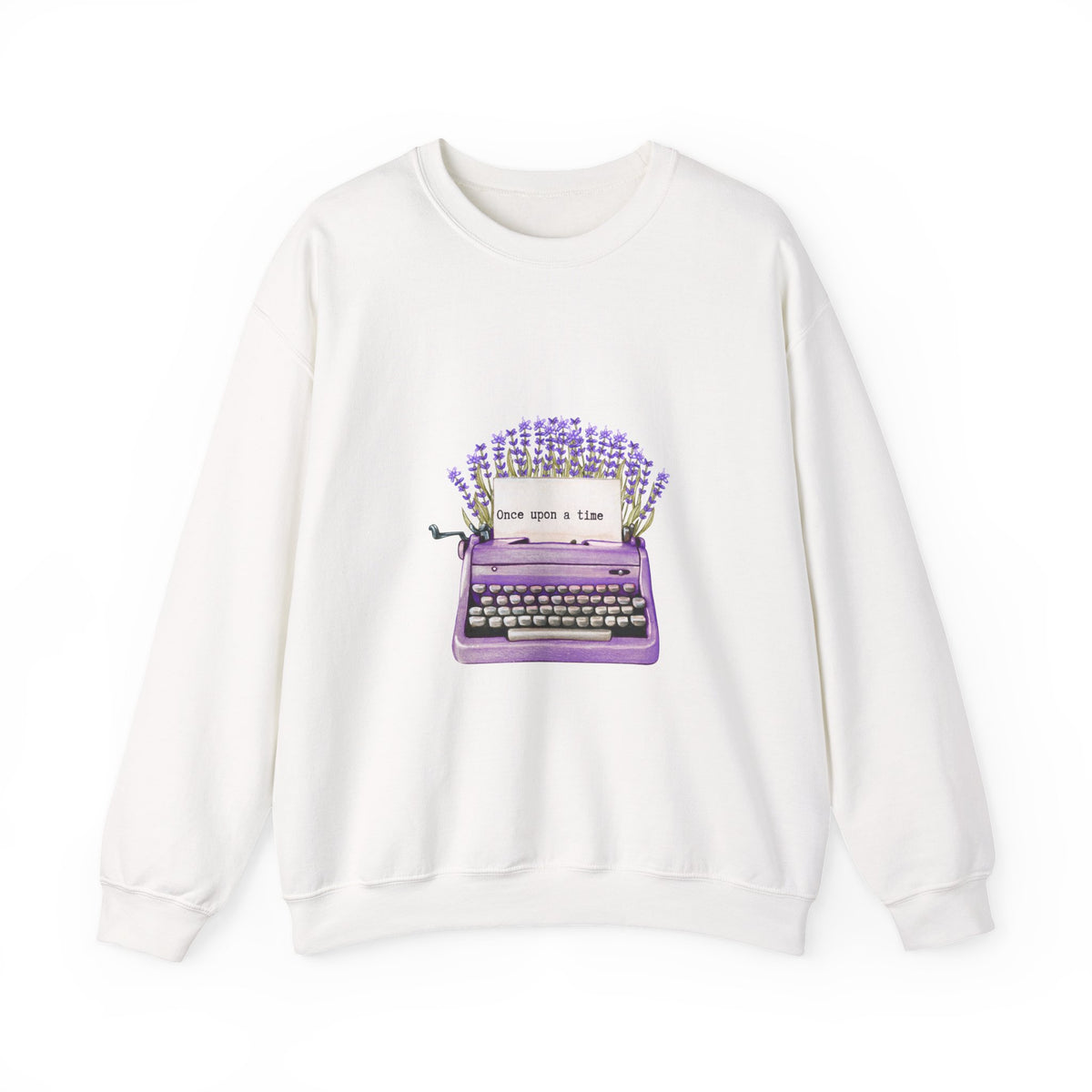 Typewriter Crewneck Sweatshirt — "Once Upon a Time" Lavender Vintage Writer Pullover
