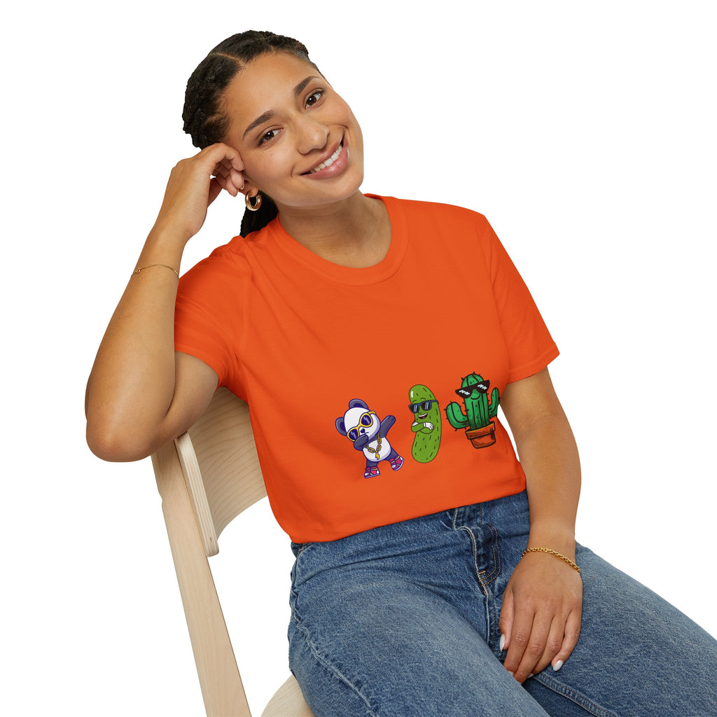 Panda, Pickle & Cactus Trio T-Shirt — Unisex Graphic Tee