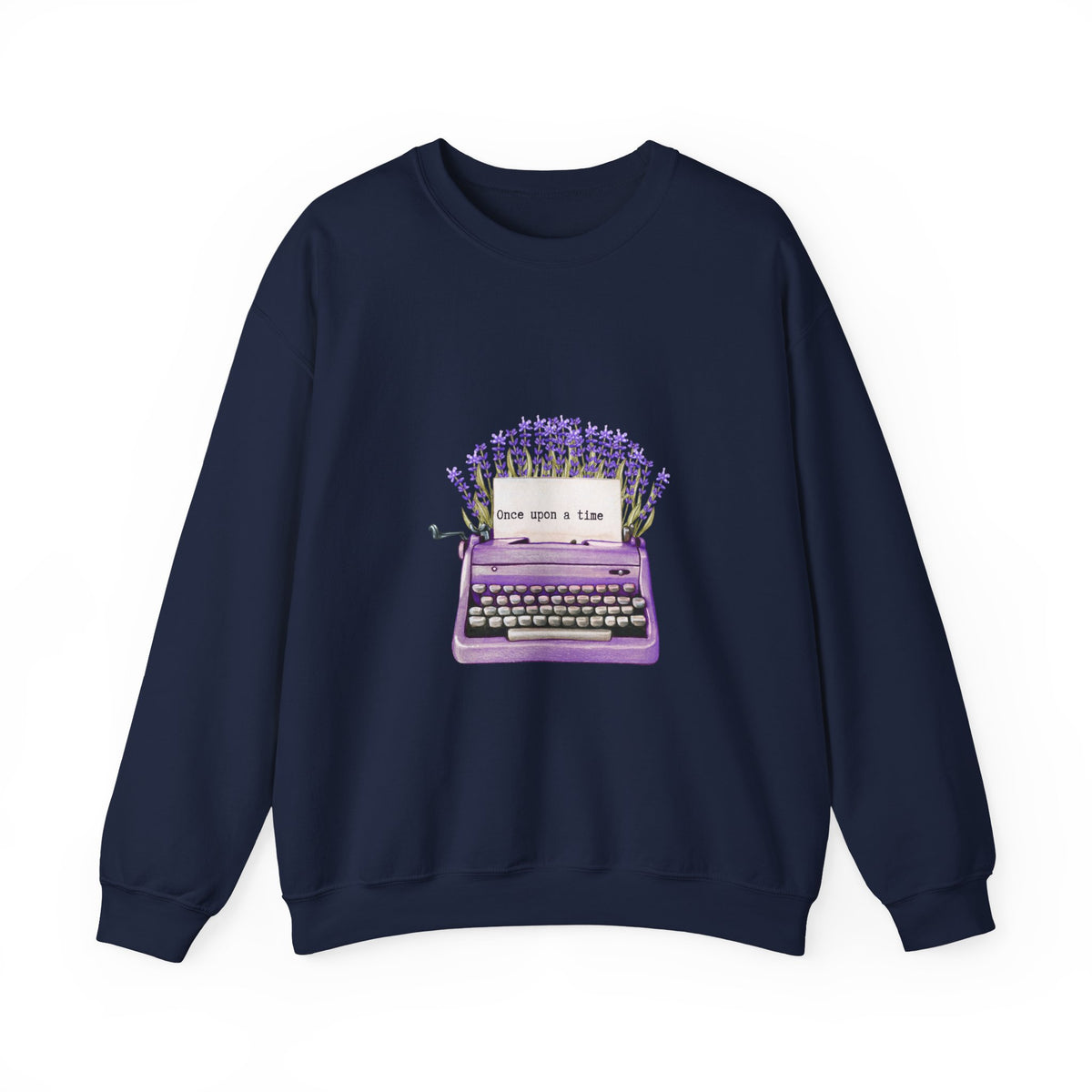 Typewriter Crewneck Sweatshirt — "Once Upon a Time" Lavender Vintage Writer Pullover
