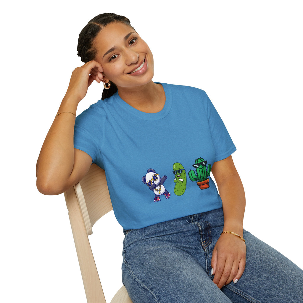 Panda, Pickle & Cactus Trio T-Shirt — Unisex Graphic Tee