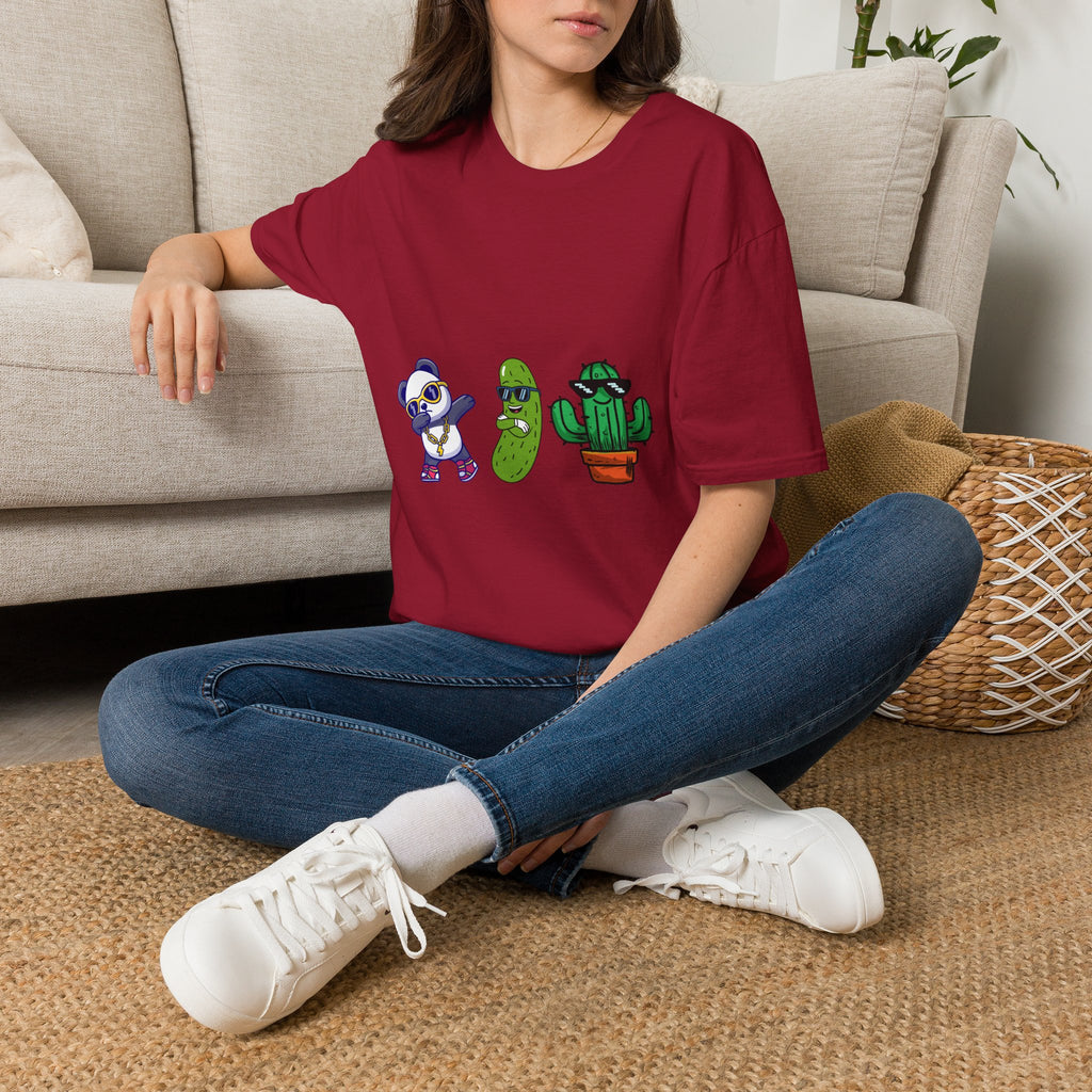 Panda, Pickle & Cactus Trio T-Shirt — Unisex Graphic Tee