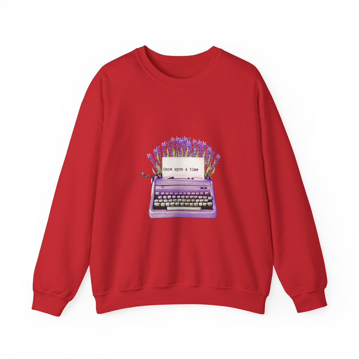 Typewriter Crewneck Sweatshirt — "Once Upon a Time" Lavender Vintage Writer Pullover