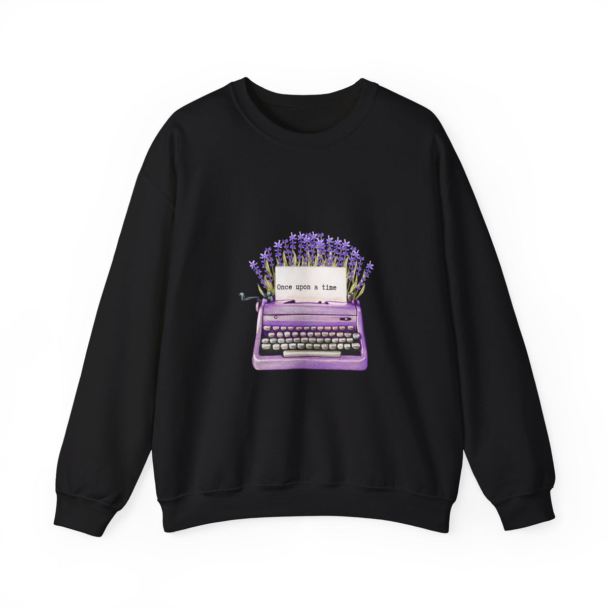 Typewriter Crewneck Sweatshirt — "Once Upon a Time" Lavender Vintage Writer Pullover
