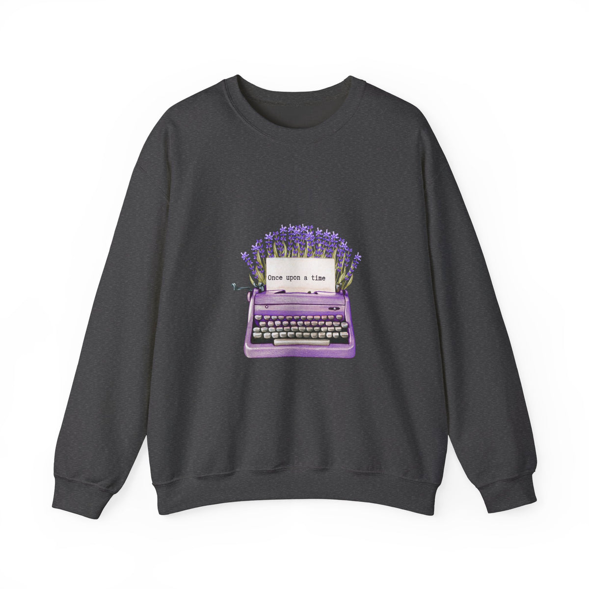 Typewriter Crewneck Sweatshirt — "Once Upon a Time" Lavender Vintage Writer Pullover