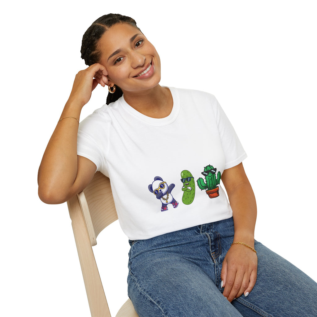 Panda, Pickle & Cactus Trio T-Shirt — Unisex Graphic Tee
