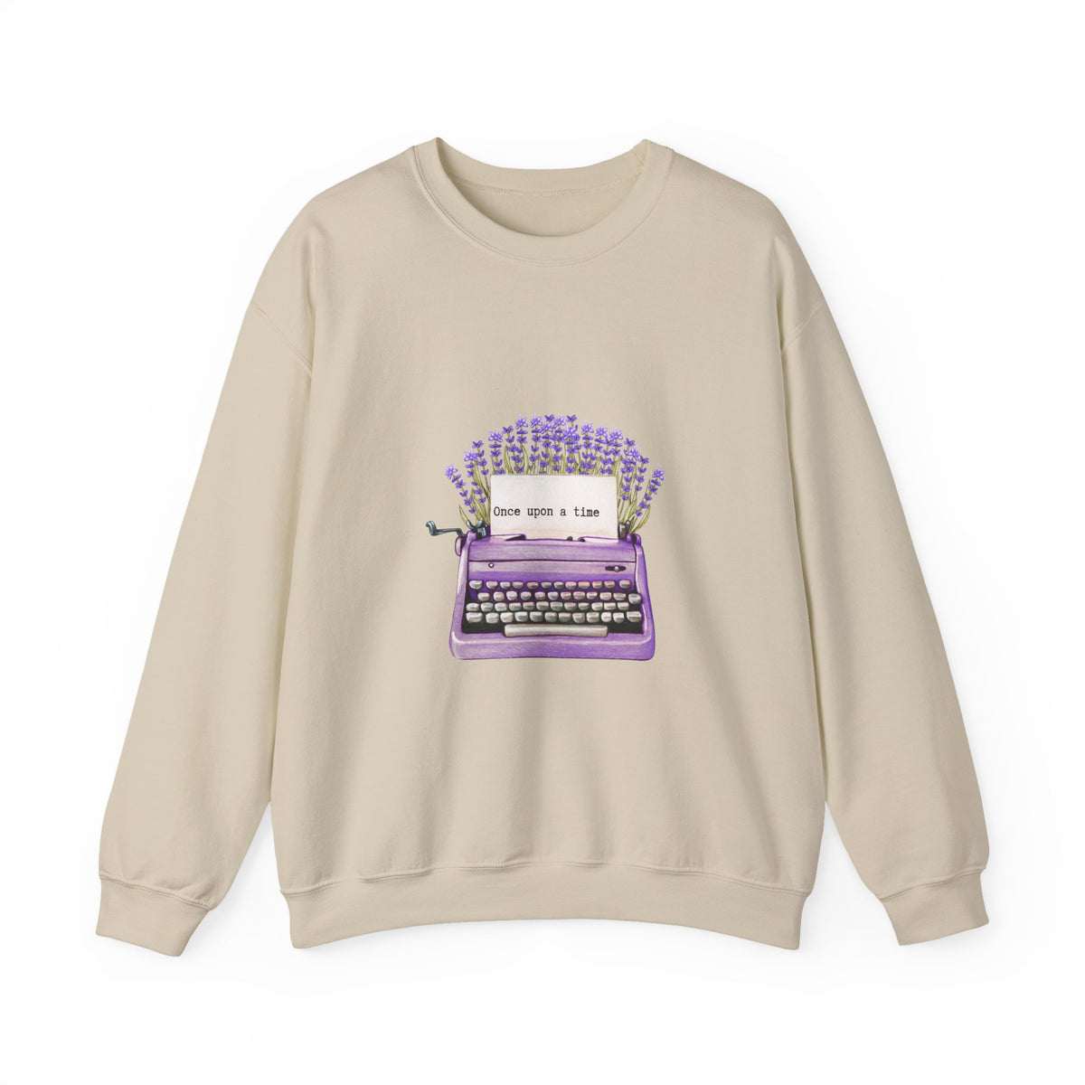 Typewriter Crewneck Sweatshirt — "Once Upon a Time" Lavender Vintage Writer Pullover